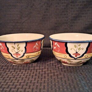 SET OF 2 Pier 1 VALLARTA 5 7/8" Soup, Cereal Bowls. Red, Blue, Yellow & Beige
